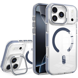 Etui do iPhone 17 Pro, do MagSafe, z podstawką, przezroczyste z granatowymi akcentami