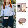 Etui z klapką do Samsung Galaxy S25 FE, Rhombus Crossbody Leather, różowe rose gold