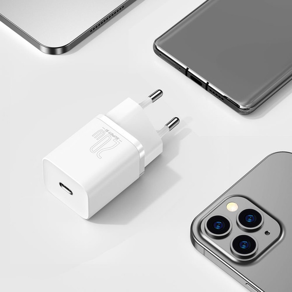 Baseus Super Si QUICK CHARGER PD20W Ładowarka + Kabel Lightning - White