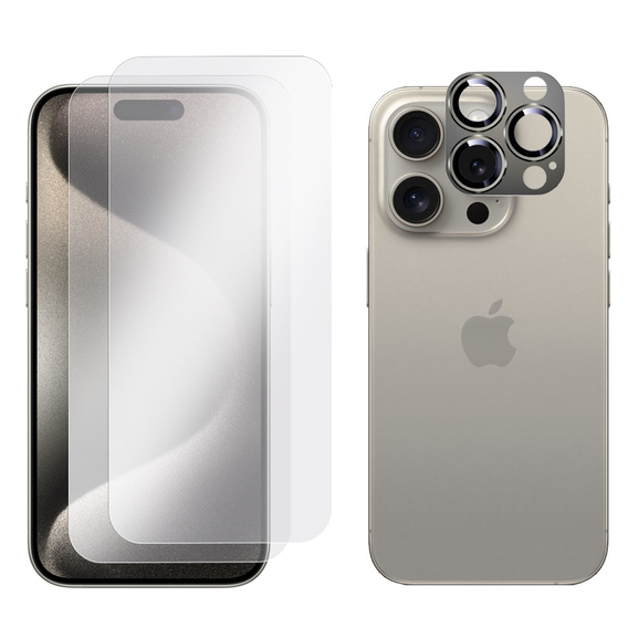 2x Szkło + szybka na aparat złota do iPhone 15 Pro Max, ERBORD Hartowane 9H