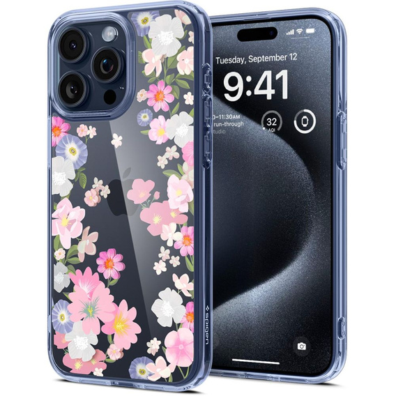 Etui Spigen do iPhone 15 Pro, Ultra Hybrid Blossom, Przezroczyste, Kwiaty