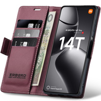 Etui do Xiaomi 14T Pro, ERBORD Glossy Litchi, portfel z klapką, czerwone