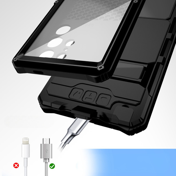 Etui pancerne do Samsung Galaxy S25 Ultra, R-JUST, ze szklaną ochroną kamery, czarne