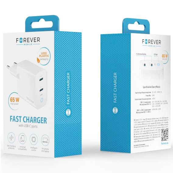 Forever Ładowarka Sieciowa 65W GaN 2x USB-C, biała