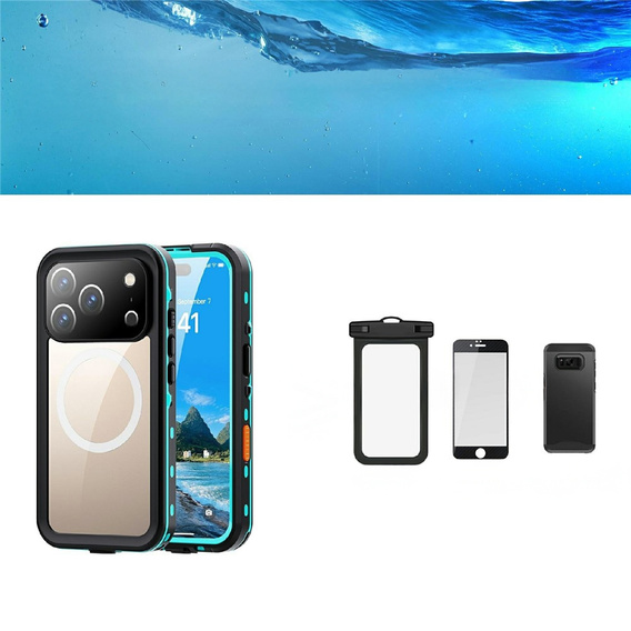 Etui Wodoodporne IP68 do iPhone 17 Pro, SHELLBOX MagSafe, niebieskie