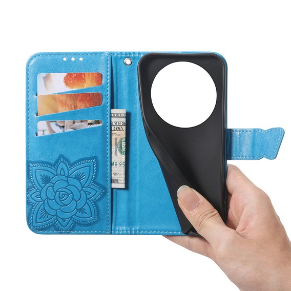 Etui z klapką do Honor Magic 8 Lite, Butterfly, niebieskie