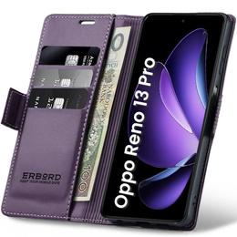 Etui do Oppo Reno 13 Pro, ERBORD Glossy Litchi, portfel z klapką, fioletowe