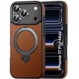Etui Skórzane do iPhone 17 Pro Max, MagSafe, z podstawką - brązowe