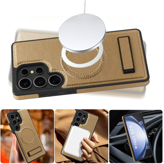 Etui skórzane z podstawką do Samsung Galaxy S25 Ultra – kompatybilne z MagSafe, desert gold