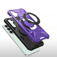Etui do Samsung Galaxy A15 5G, pancerne do MagSafe z podstawką, fioletowe + szkło 9H