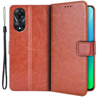 Zestaw Etui do Oppo A78 5G, portfel z klapką Crazy Horse, Brązowe + Szkło