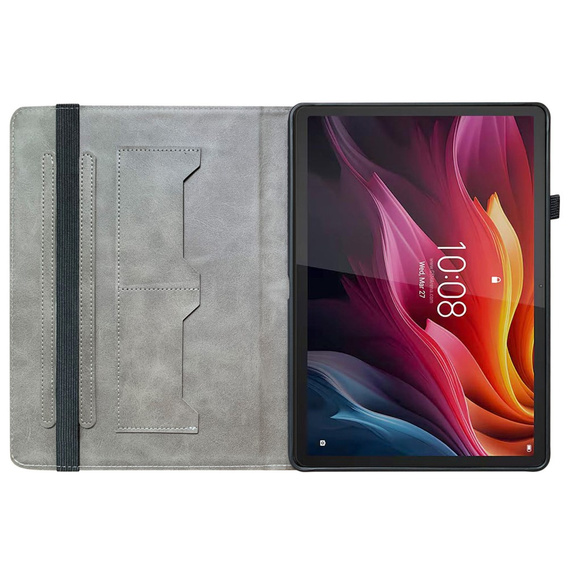 Etui do Lenovo Tab K11 Plus z nadrukiem złotej róży, z kieszeniami na karty i funkcją podstawki