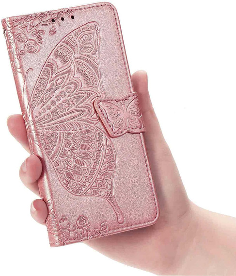 Etui z klapką do Xiaomi Poco F7, Butterfly, różowe rose gold