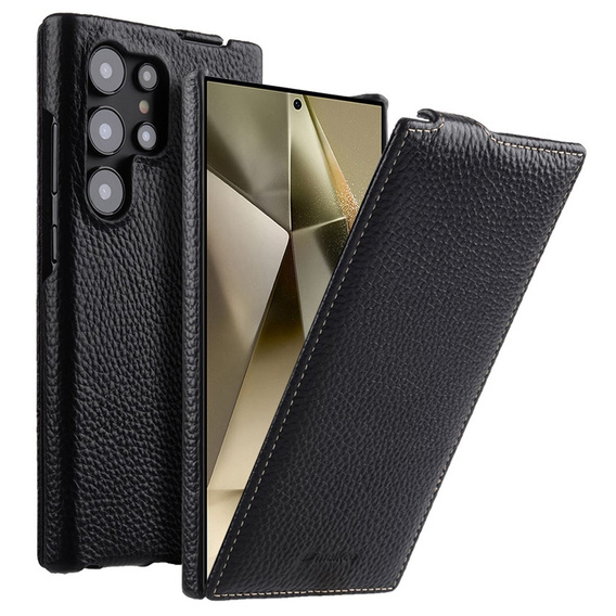 Etui MELKCO z klapką do Samsung Galaxy S25 Ultra, skórzane, flip, czarne