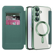 Etui z klapką do Samsung Galaxy A56 5G, RFID Wallet MagSafe z ochroną aparatu, zielone