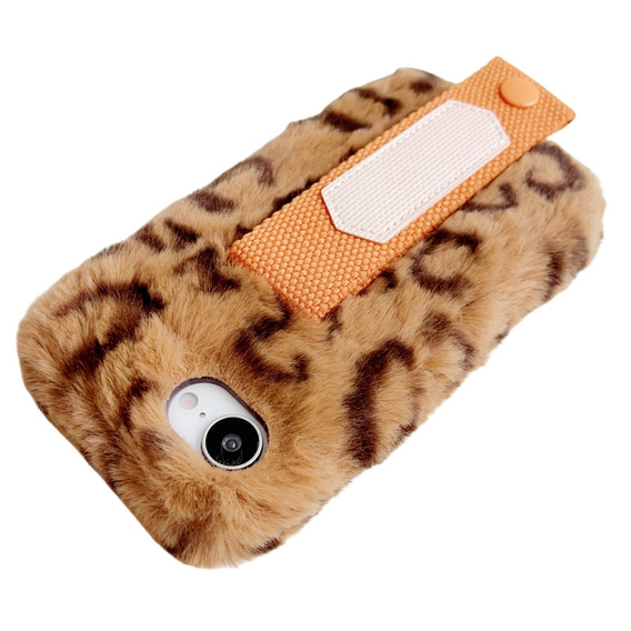 Etui do iPhone 16e, Fluffy Case, z paskiem, pomarańczowe