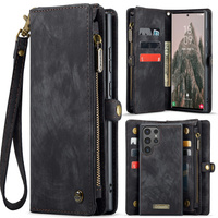 Etui CASEME do Samsung Galaxy S25 Ultra, Retro Leather Wallet, z paskiem, czarne