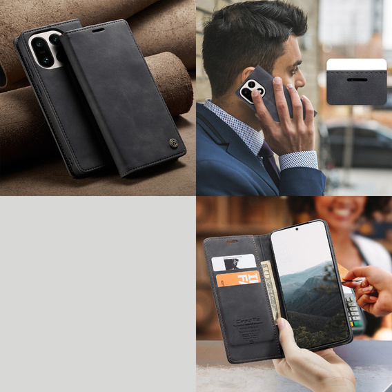 Etui CASEME do OnePlus 15, Leather Wallet Case, czarne