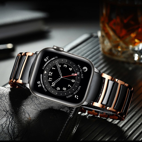 Bransoleta do Apple Watch 1/2/3/4/5/6/7/8/9/10/11/SE Ultra 1/2/3 42/44/45/46/49mm, Czarna / Różowe złoto