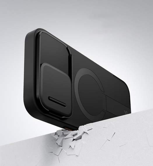 SURITCH Magnetyczne etui ochronne do iPhone 16 Pro Max z osłoną kamery i podstawką - czarne