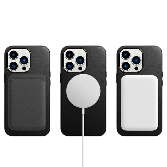Etui skórzane do iPhone 16 Pro Max, ERBORD Leather MagSafe, czarne + Szkło na ekran