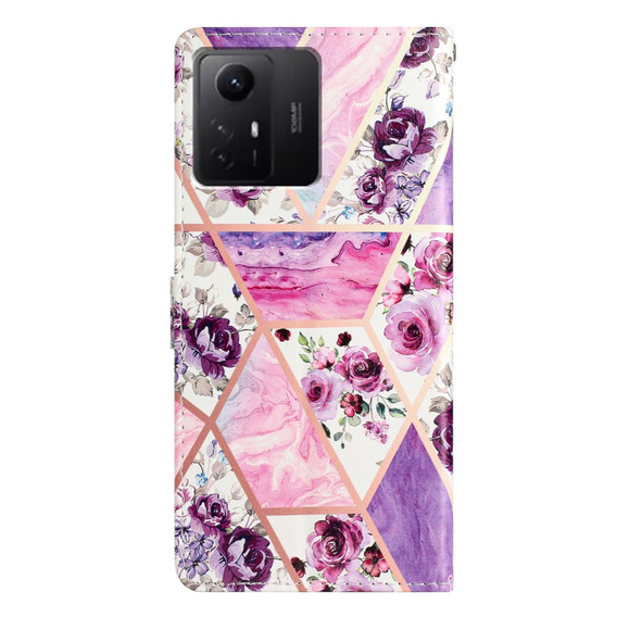 Etui z klapką do Xiaomi Redmi Note 12S, Wallet, Marble & Flowers różowe
