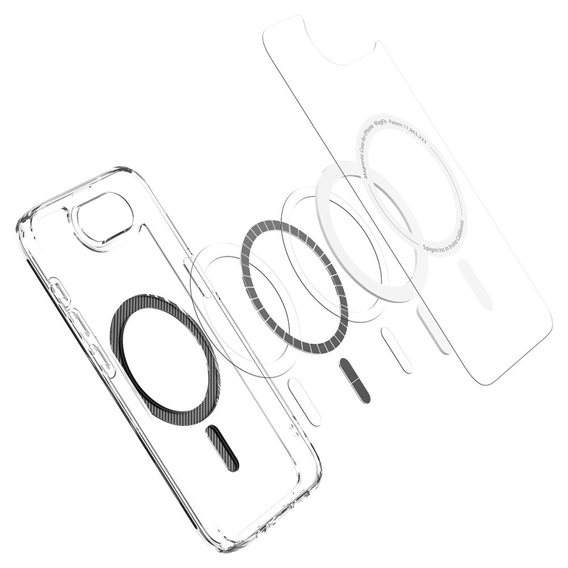 Etui Spigen do iPhone 16E, Ultra Hybrid Mag MagSafe, Carbon Fiber, Przezroczyste + Szkło hartowane