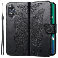 Etui z klapką do Oppo A17, Butterfly, czarne