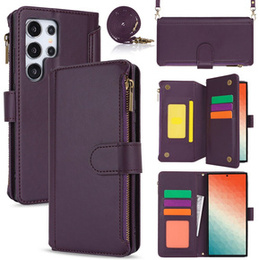 Etui z klapką do Samsung Galaxy S24 Ultra, Wallet Zipper Pocket RFID, z paskiem na ramię, fioletowe