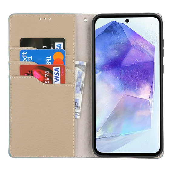 Etui z klapką do Samsung Galaxy S25+ Plus, Litchi Skin Grain, niebieskie