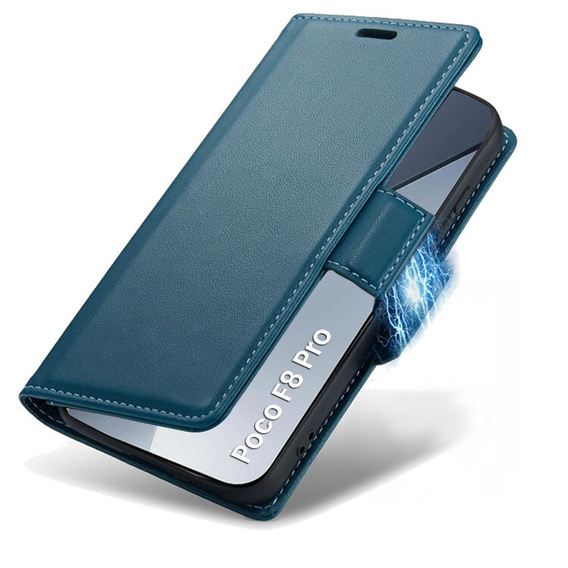 Etui do Xiaomi Poco F8 Pro, ERBORD Glossy Litchi, portfel z klapką, niebieskie