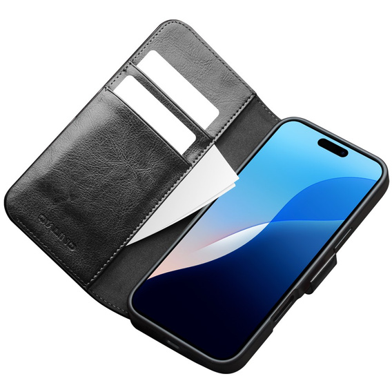 Etui z klapką do iPhone 16 Pro Max, QIALINO Leather Wallet, czarne