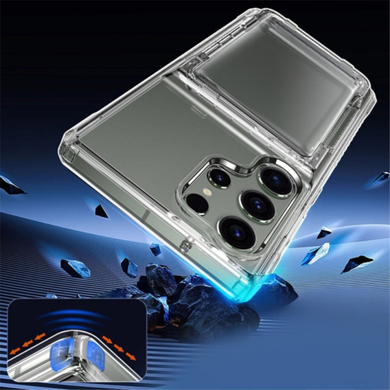 Etui do Samsung Galaxy S23 Ultra, Card Holder Kickstand, przezroczyste / czarne