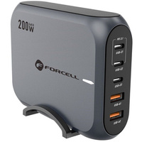 FORCELL Ładowarka biurkowa 3x USB Type-C 2x USB-A 200W 5A GaN PD QC4.0, szara