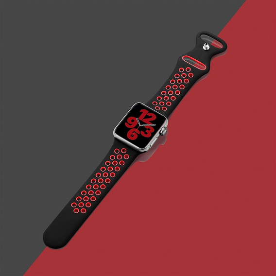 Pasek Silikonowy do Apple Watch 1/2/3/4/5/6/7/8/9/10/11/SE Ultra 1/2/3 42/44/45/46/49mm, Czarny/Czerwony