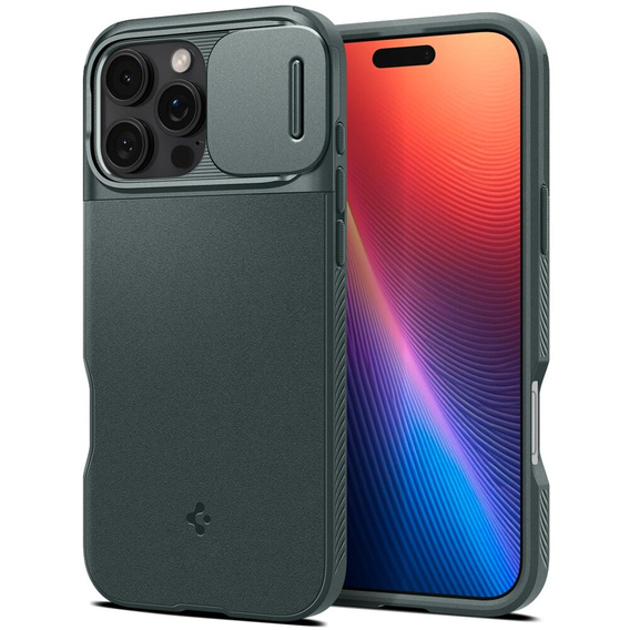 Etui Spigen do iPhone 16 Pro, Optik Armor Mag, Zielone + Szkło hartowane