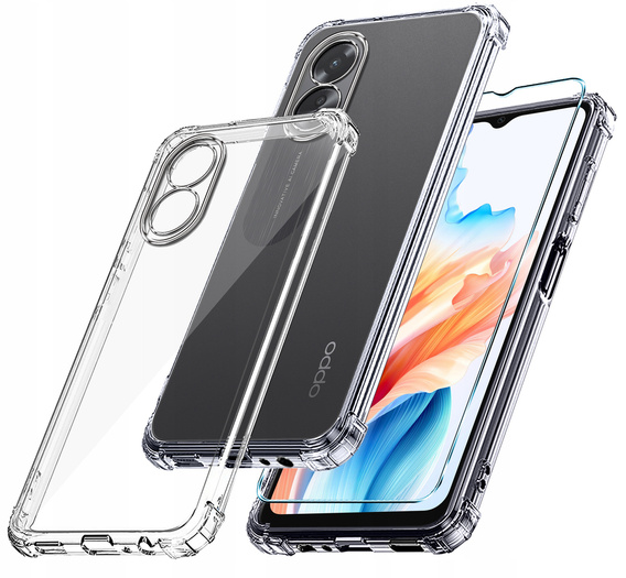 Etui do Oppo A18 4G / A38 4G, Anti-Shock, przezroczyste + Szkło 9H