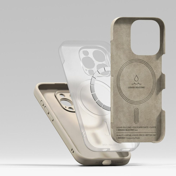 Etui Ringke do iPhone 16 Pro Max, Silicone MagSafe, beżowe + Szkło Hartowane 9H