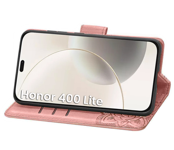 Etui z klapką do Honor 400 Lite, Butterfly, różowe rose gold