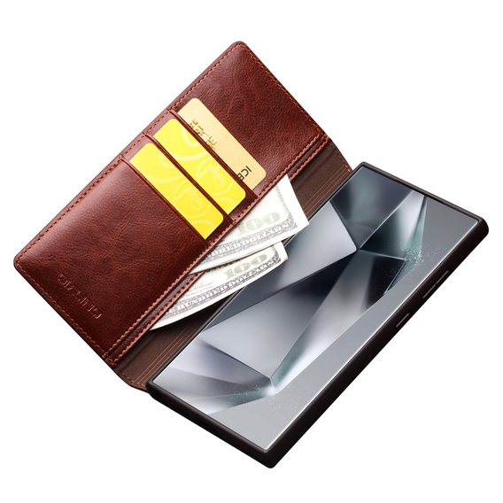 Etui z klapką do Samsung Galaxy S24 Ultra, QIALINO Leather Wallet, brązowe