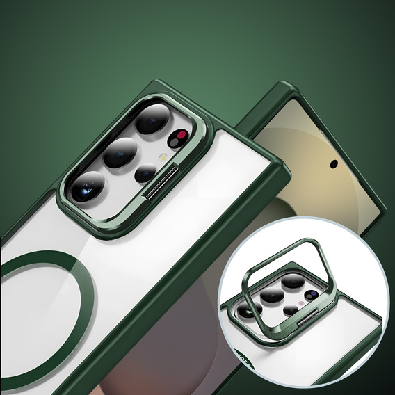 Etui do Samsung Galaxy S25 Ultra, Kickstand Frame, do MagSafe, przezroczyste / zielone + Szkło na ekran