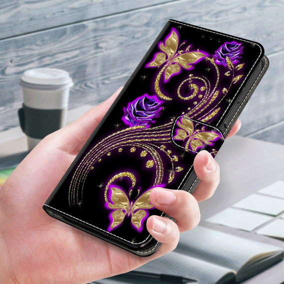 Etui z klapką do Xiaomi Redmi Note 12 4G, Wallet, Flowers & Butterflies czarne