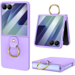 Etui Ring Holder do Samsung Galaxy Z Flip7 5G, ze szkłem na ekran zewnętrzny, fioletowe