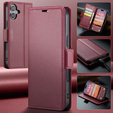 Etui do iPhone 17, ERBORD Glossy Litchi, portfel z klapką, czerwone