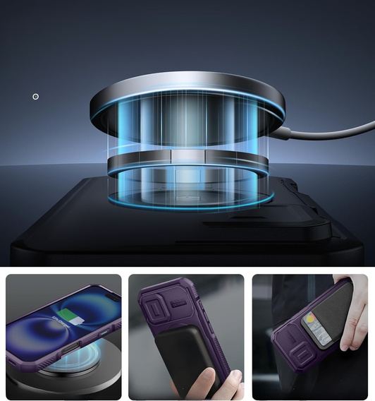 Etui Dexnor MagSafe do iPhone 16 magnetyczne z przesuwaną osłoną aparatu – fioletowe