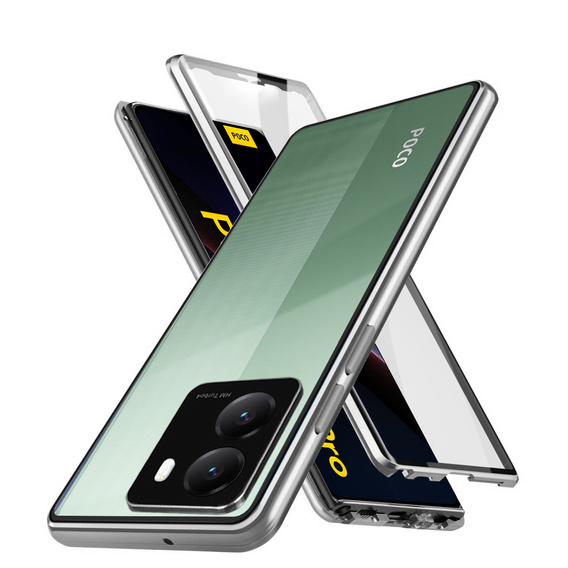 Etui do Xiaomi Poco X7 Pro 5G, Magnetic Dual Glass, srebrne