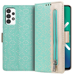 Etui z klapką do Samsung Galaxy A53 5G, Wallet Pocket Zipper Lace, zielone