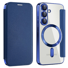 Etui z klapką do Samsung Galaxy A17 5G, RFID Wallet MagSafe, przezroczyste / granatowe