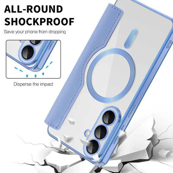 Etui z klapką do Samsung Galaxy S26, RFID Wallet MagSafe z ochroną aparatu, niebieskie