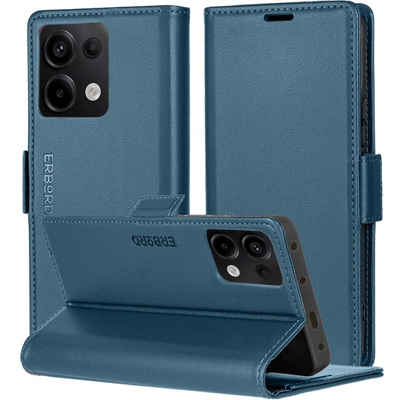 Etui do Xiaomi Redmi Note 13 Pro 4G / Xiaomi Redmi Note 14S / Xiaomi Poco M6 Pro 4G, ERBORD Glossy Litchi, portfel z klapką, niebieskie